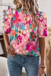 Floral Tie Back Boho Short Sleeve Blouse | Available in 2 Colors