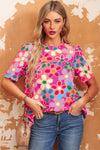 Floral Tie Back Boho Short Sleeve Blouse | Available in 2 Colors