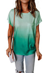 Ombre Green Short Sleeve Crew Neck T-Shirt with Pocket