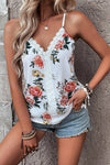 White Floral Print Lace V-Neck Cami