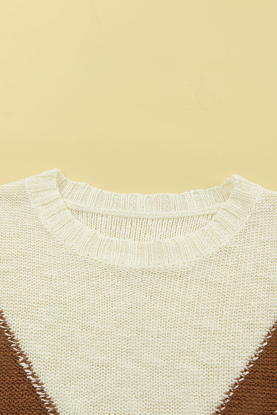 Beige Chevron Casual Drop Shoulder Knit Sweater