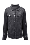 Black Casual Distressed Raw Hem Buttons Denim Jacket | Available in 3 Colors