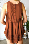 Apricot Casual Contrast Lace Crochet Button Back Sleeveless Shirt