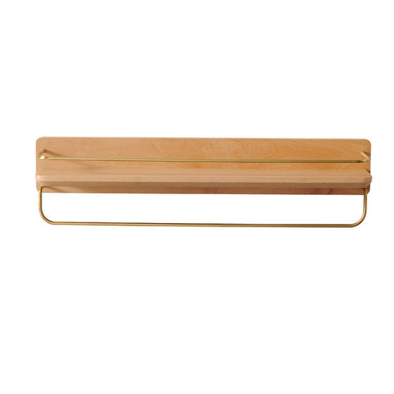 Modern Bathroom Floating Shelf with Brass Railing and Towel Rack