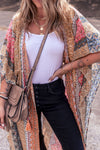 Pink Boho Print Tassel Tie Duster Cover-up