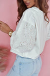 White V-neck Eyelet Embroidered Puff Sleeve Blouse