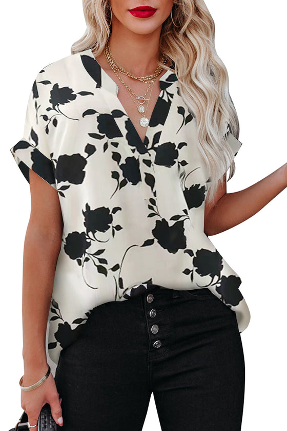 Floral Printed V Neck Short Sleeve Blouse | Available in 3 Colors