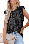 Black Crew Neck Sleeveless Sequin Top