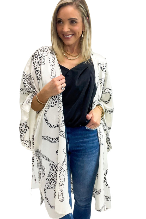 White Cheetah Print Kimono