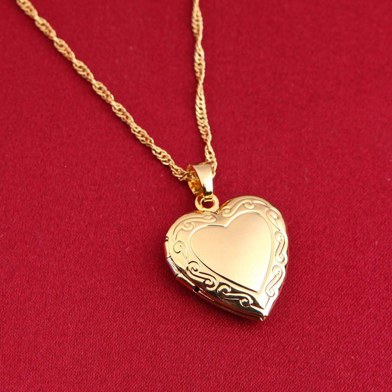 Heart Locket with Chain in Gold Finish