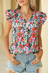 Multicolour Boho Floral Print Ruffle Blouse