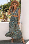 Ditsy Floral Print Ruffled Crop Top & Flounce Hem Maxi Skirt Set