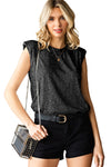 Black Crew Neck Sleeveless Sequin Top