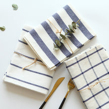  Cotton Striped or Plaid Napkin in Denim and Ivory