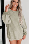 Pink Solid Ribbed Round Neck Pullover Sweatshirt |Available in 6 Colors