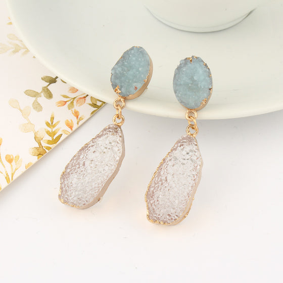 Long Duo Colored Geode and Gold Earrings