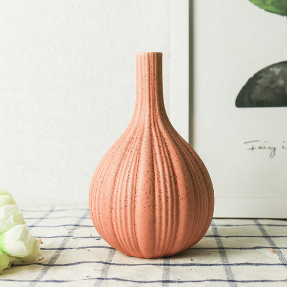 Modern Handcrafted Ceramic Vase in Coral and Speck Finish