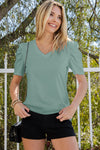 Black Puff Sleeve V Neck T-Shirt | Available in 3 Colors