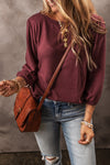 Red Solid Color 3/4 Puff Sleeve Round Neck Top | Available in 3 Colors