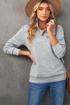 Grey Plaid Splicing Elbow Patchwork Quilted Sweatshirt