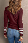 Green Casual Crew Neck Striped Sleeve Knit Sweater | Additional Colors Variants