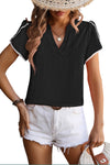 Black V Neck Lace Petal Blouse