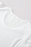 White Eyelet Textured Ruffle Short Sleeve Blouse | Available in Black