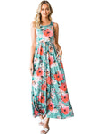 Green Floral Sleeveless Maxi Dress