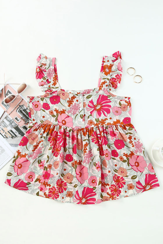 Floral Print Flowy Sleeveless Shirt