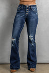 Dark Blue Distressed Flare Bootcut Jeans