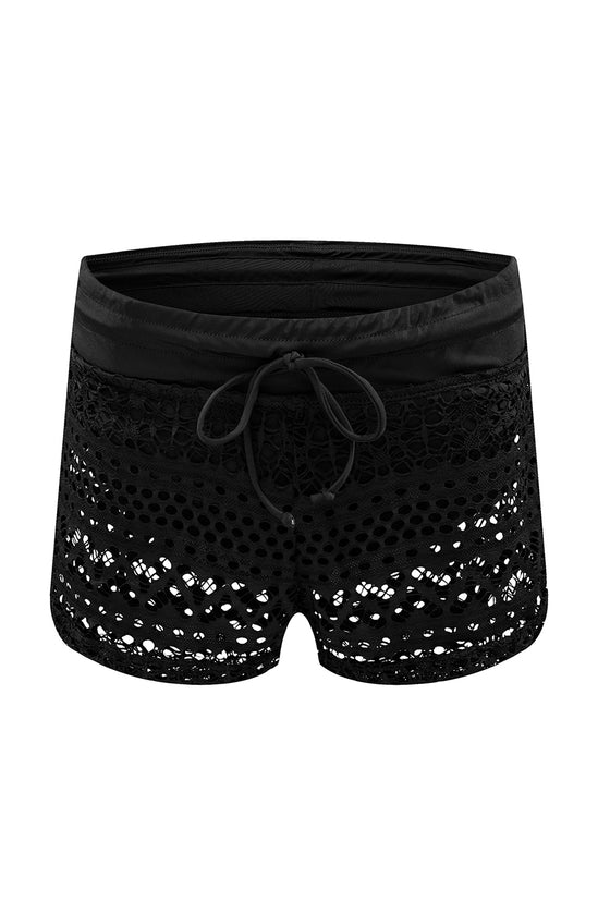 Black Crochet Drawstring Cut Out Bikini Bottom