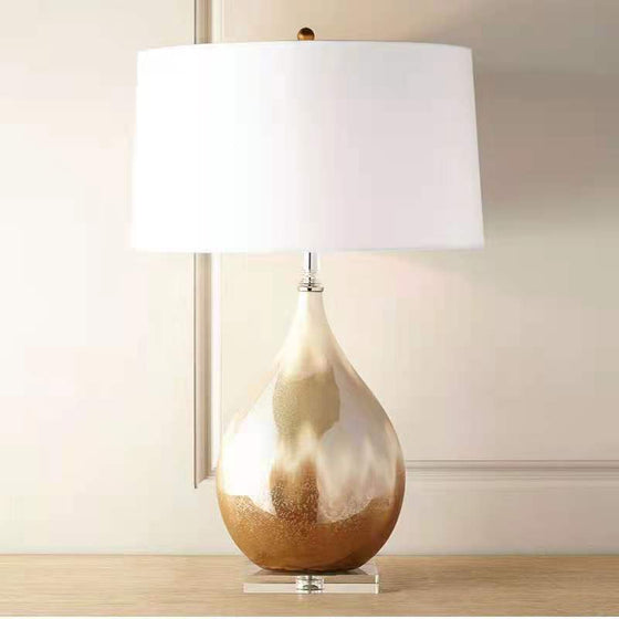 Ombre Pearled Gold Table Lamp with Drum Shade