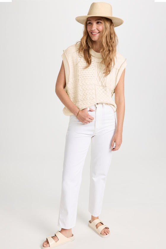 Beige Plain Twist Cable Knitted Top