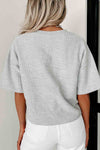 Gray Plain Rib Knit Sleeve Top