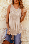 Apricot Casual Contrast Lace Crochet Button Back Sleeveless Shirt