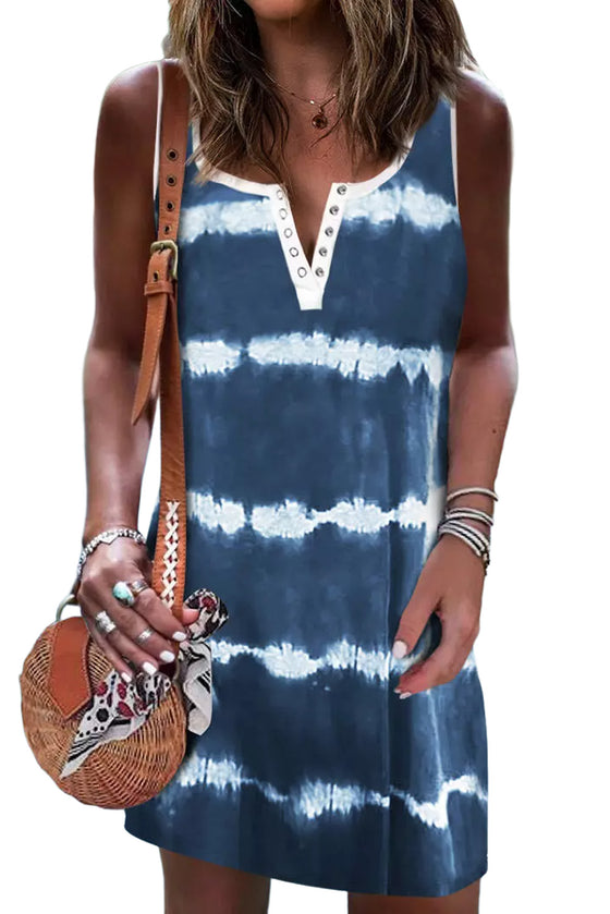 Blue Tie Dye Striped Tank Dress