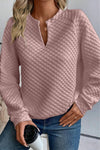 White Quilted V-Neck Solid Color Long Sleeve Top | Available in 4 Colors