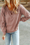 Pink Lace Waffle Knit Crisscross Straps V Neck Long Sleeve Top |Available in 2 Colors