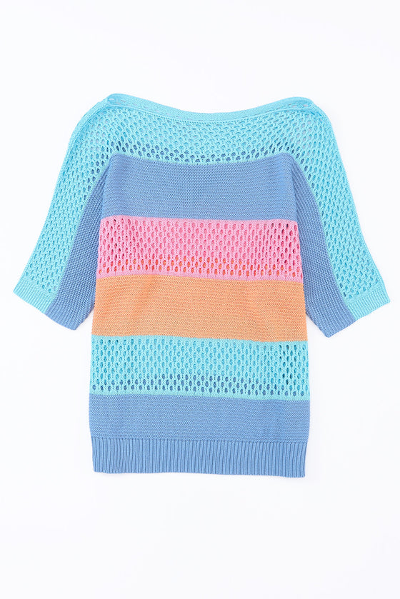 Sky Blue Knitted Color Blocked Top | Available in Pink