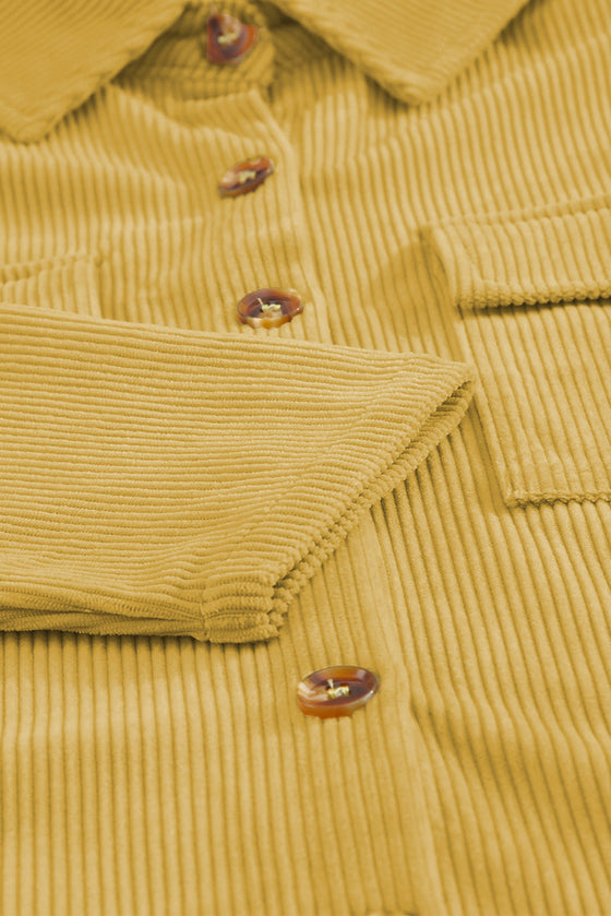 Beige Button Up Patch Pocket Corduroy Shacket | Available in 3 Colors