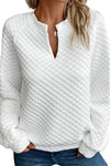 White Quilted V-Neck Solid Color Long Sleeve Top | Available in 4 Colors