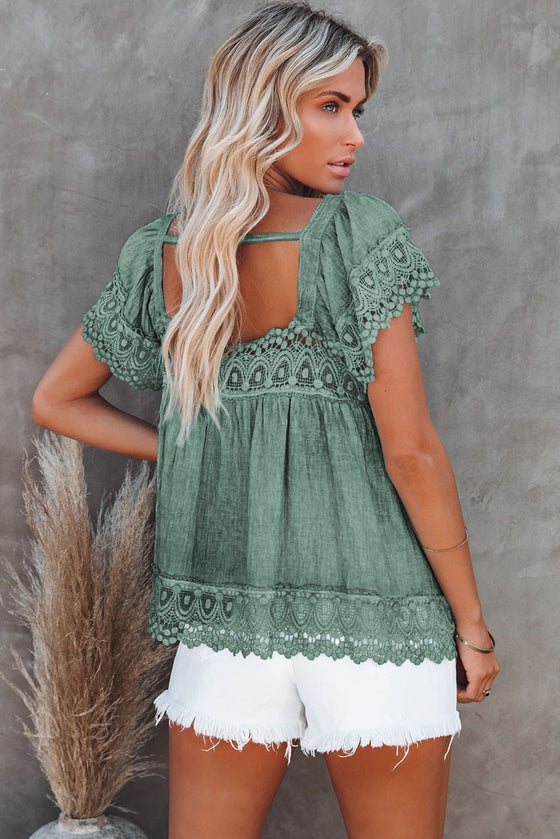 Green Lace Trim Top | Available in 2 Colors