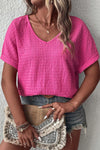 Bright Pink V-Neck Batwing Sleeve Plus Size Blouse