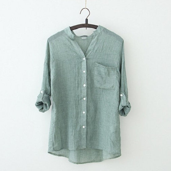 Linen Long-Sleeved Button-up Shirt