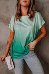 Ombre Green Short Sleeve Crew Neck T-Shirt with Pocket