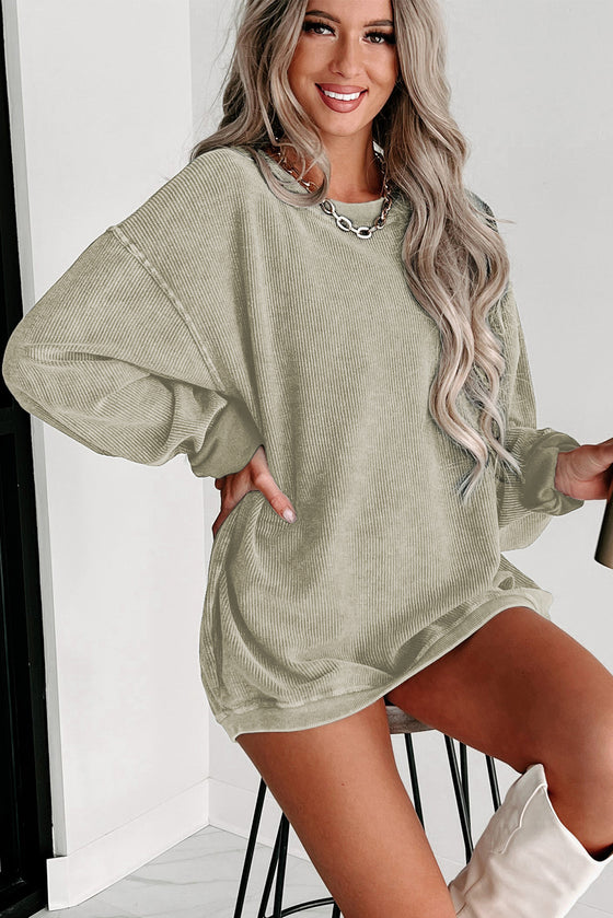 Pink Solid Ribbed Round Neck Pullover Sweatshirt |Available in 6 Colors