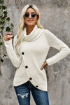 Beige Casual Knitted Buttons Front Cowl Neck Sweater | Other Colors Available