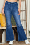 Dark Blue Elastic High Waist Flared Jeans