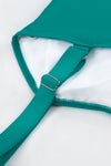 Green Square Neck Adjustable Strap Ruched Tankini Swimsuit