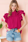 Rose Red Ruched Ruffle Blouse | Available in 3 Colors